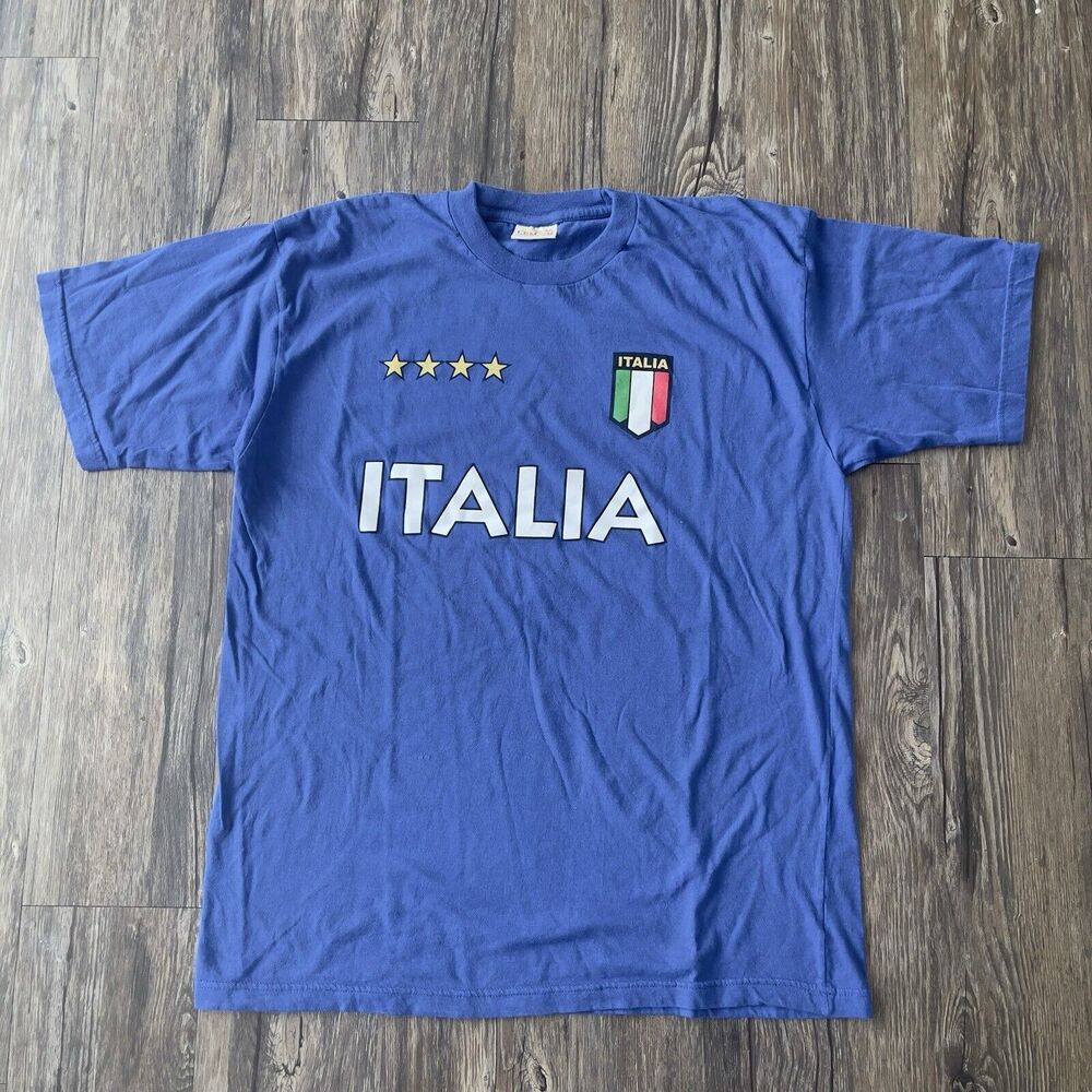 Vintage Italy Soccer T-Shirt Topline Lemon Collection Royal Blue Men Large EUC